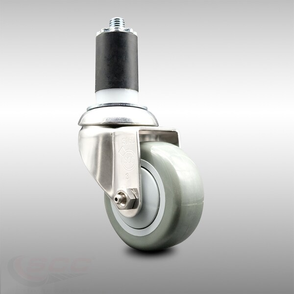 3.5 Inch 316SS Gray Polyurethane Wheel Swivel 1-5/8 Inch Expanding Stem Caster